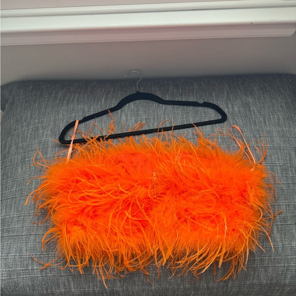 Lamarque Zaina orange feather bustier top M - Picture 3 of 4